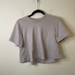 Aritzia Wilfred Light Gray/Purple Cropped Cotton Crewneck Tee